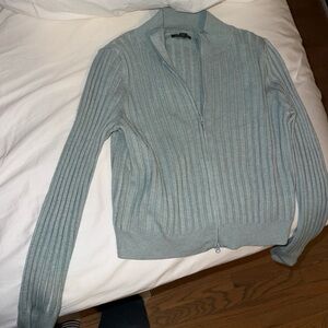 Wild Fable Teal Ribbed Zip-Up Sweater